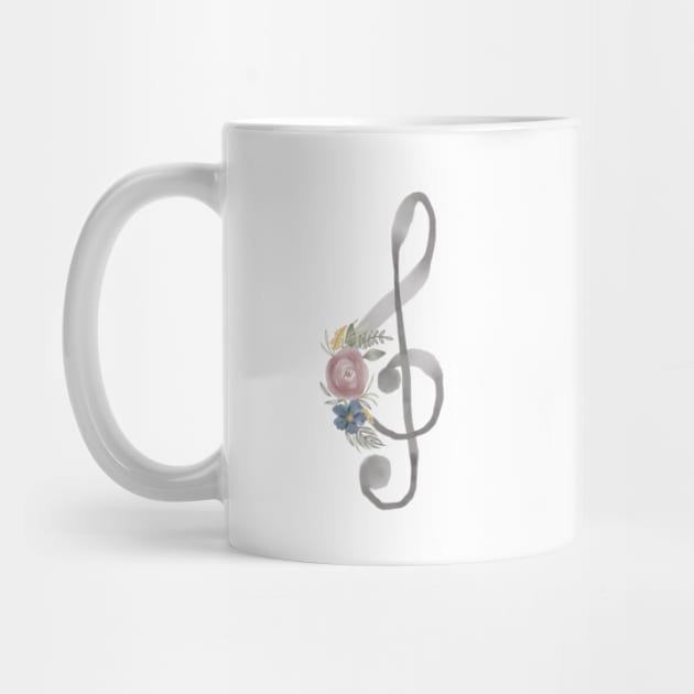 Treble Clef Watercolor Floral by Harpleydesign